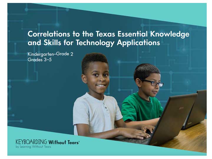The Keyboarding Without Tears curriculum aligns with the Texas Essential Knowledge and Skills for Technology Applications.