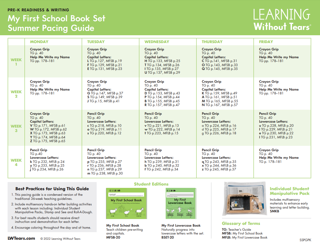 Handwriting Without Tears Summer Pacing Guide Download