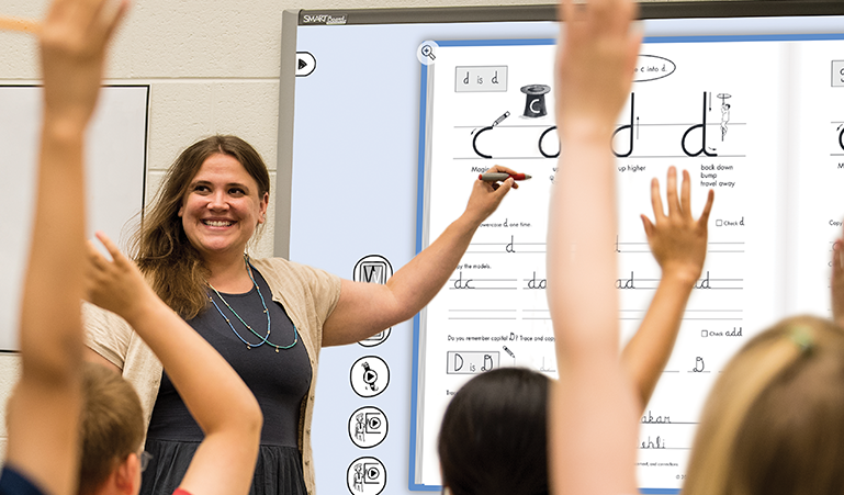 Teacher using Handwriting Without Tears' Interactive Digital Teaching Tool