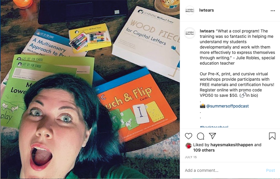 Instagram Post of Virtual Workshop Attendee