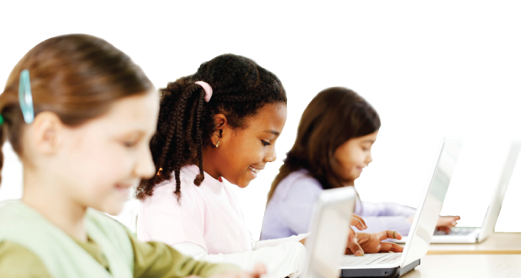 Three students use laptops