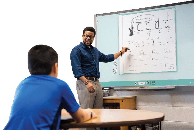 Man instructing his student from the front of the class