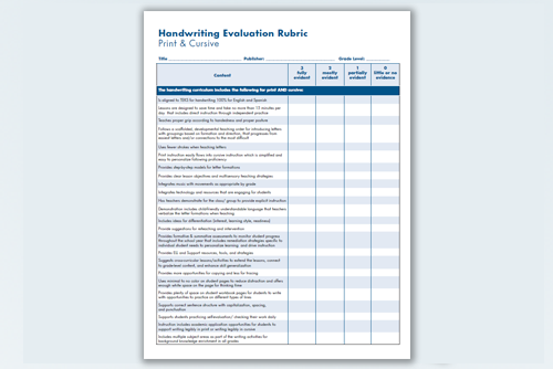 Handwriting Curriculum Rubric