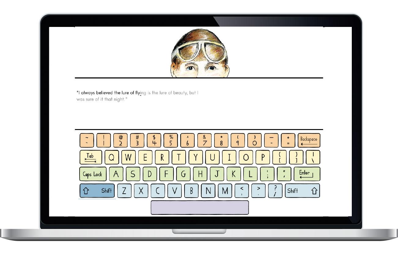 Child using a keyboard in the KWT program’s 'Type to See' activity, demonstrating how typing skills are integrated into early learning through interactive, cross-curricular content.