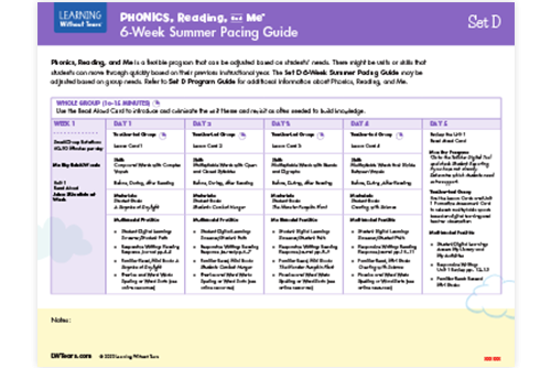Phonics reading and me  - 6 week summer pacing guide