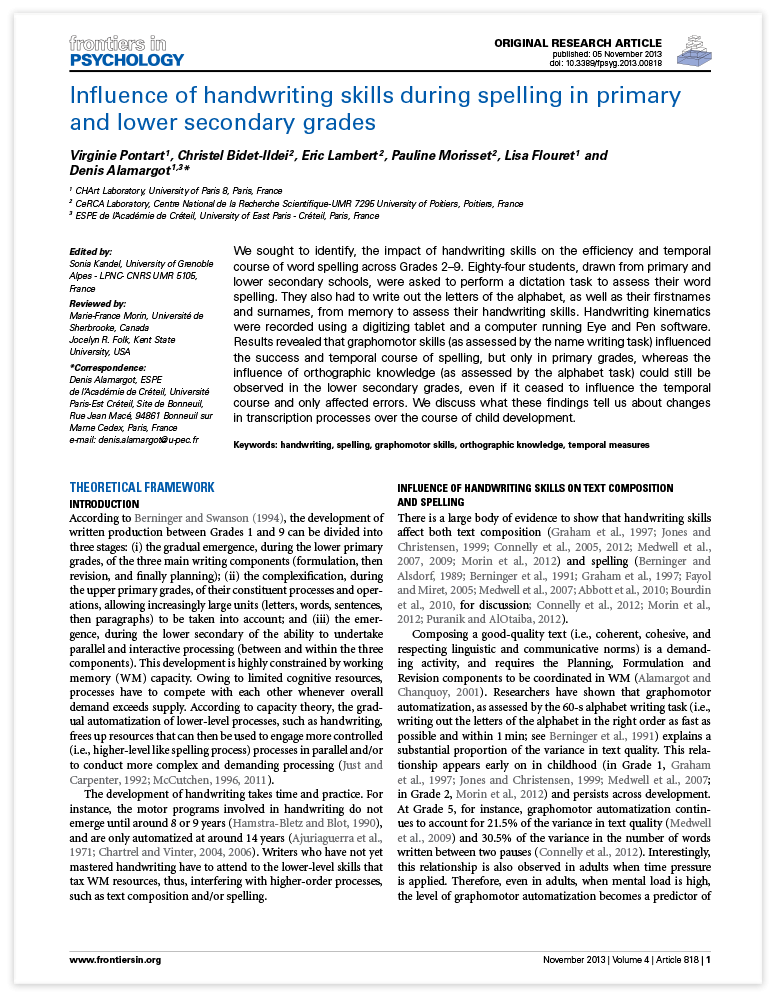 Influence of Handwriting Skills During Spelling in Primary and Lower Secondary Grades