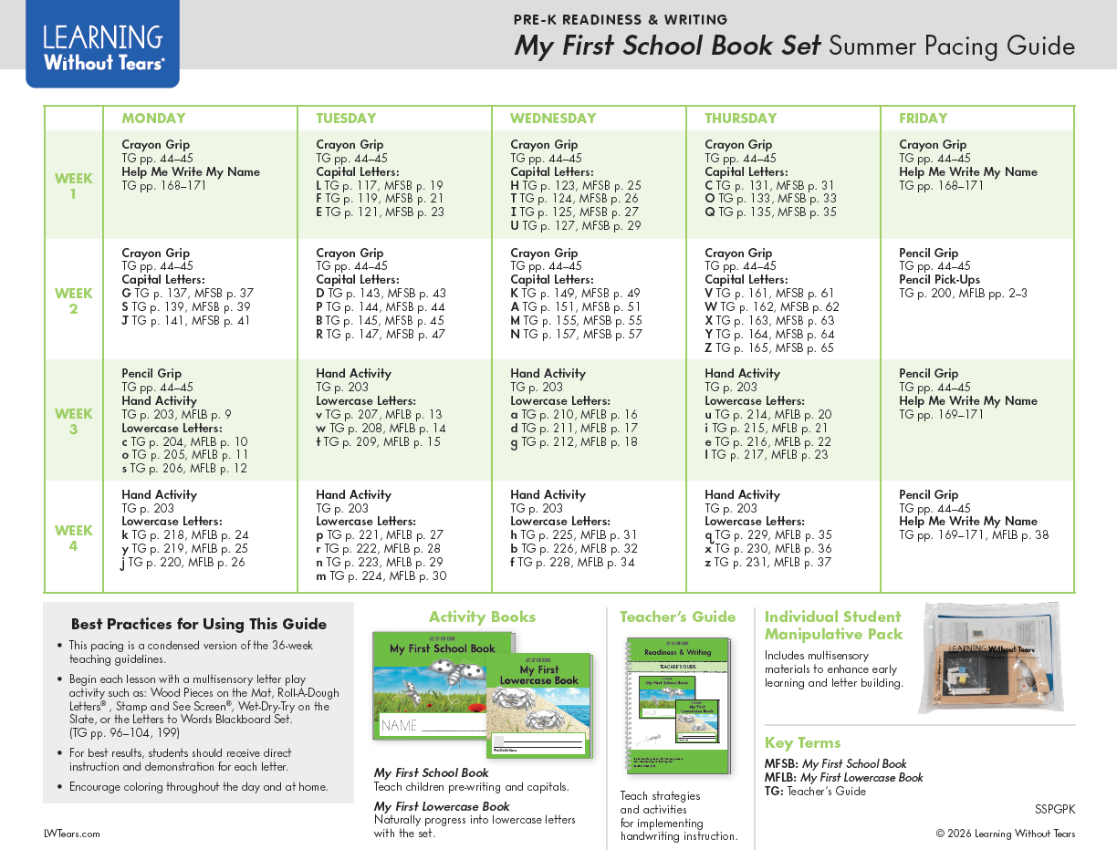 My first school book set - summer pacing guide