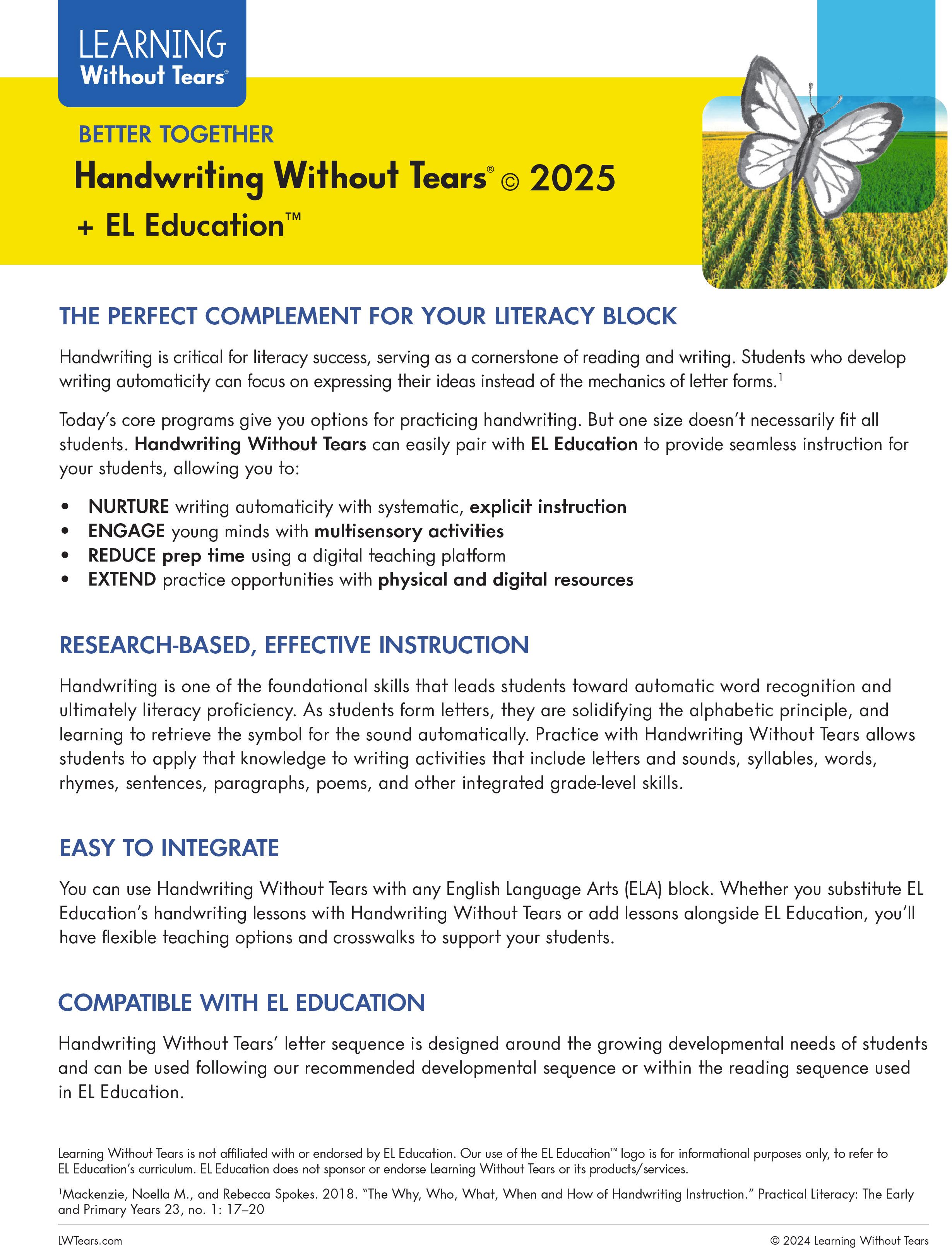 Handwriting Without Tears Better Together + EL Education