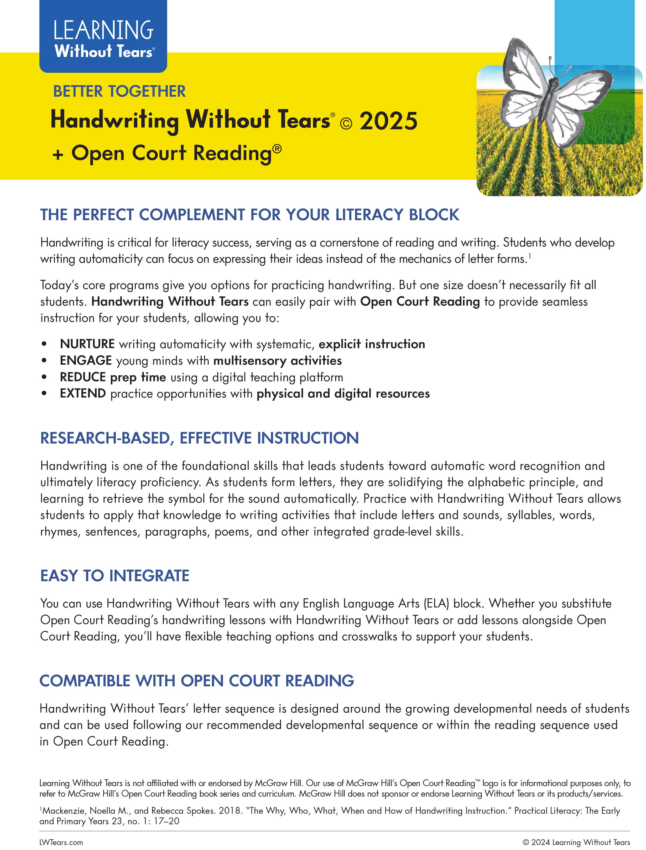 Handwriting Without Tears Better Together + Open Court Reading