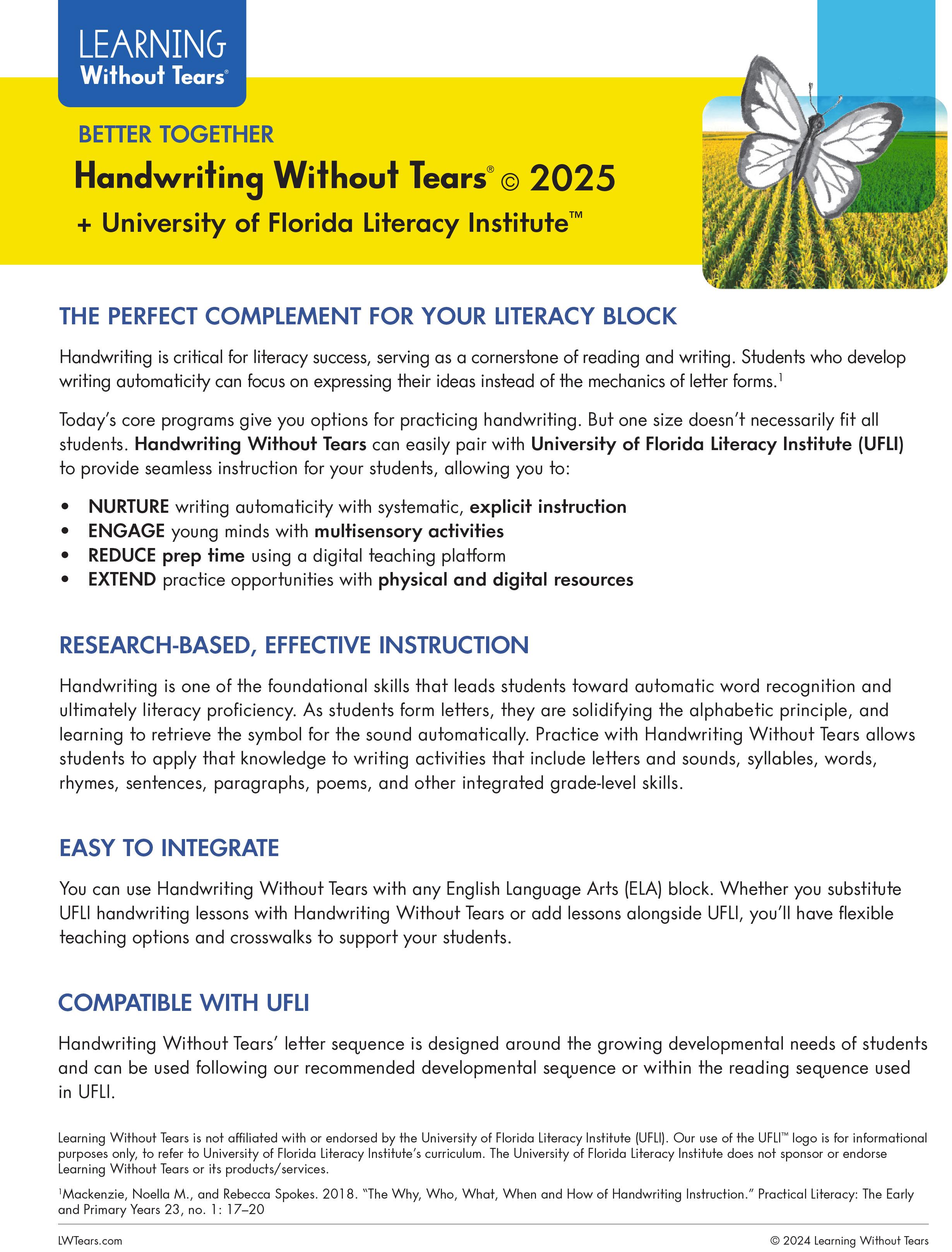 Handwriting Without Tears Better Together + University of Florida Literacy Institute
