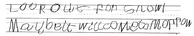 example of childs handwriting on multiple lined paper